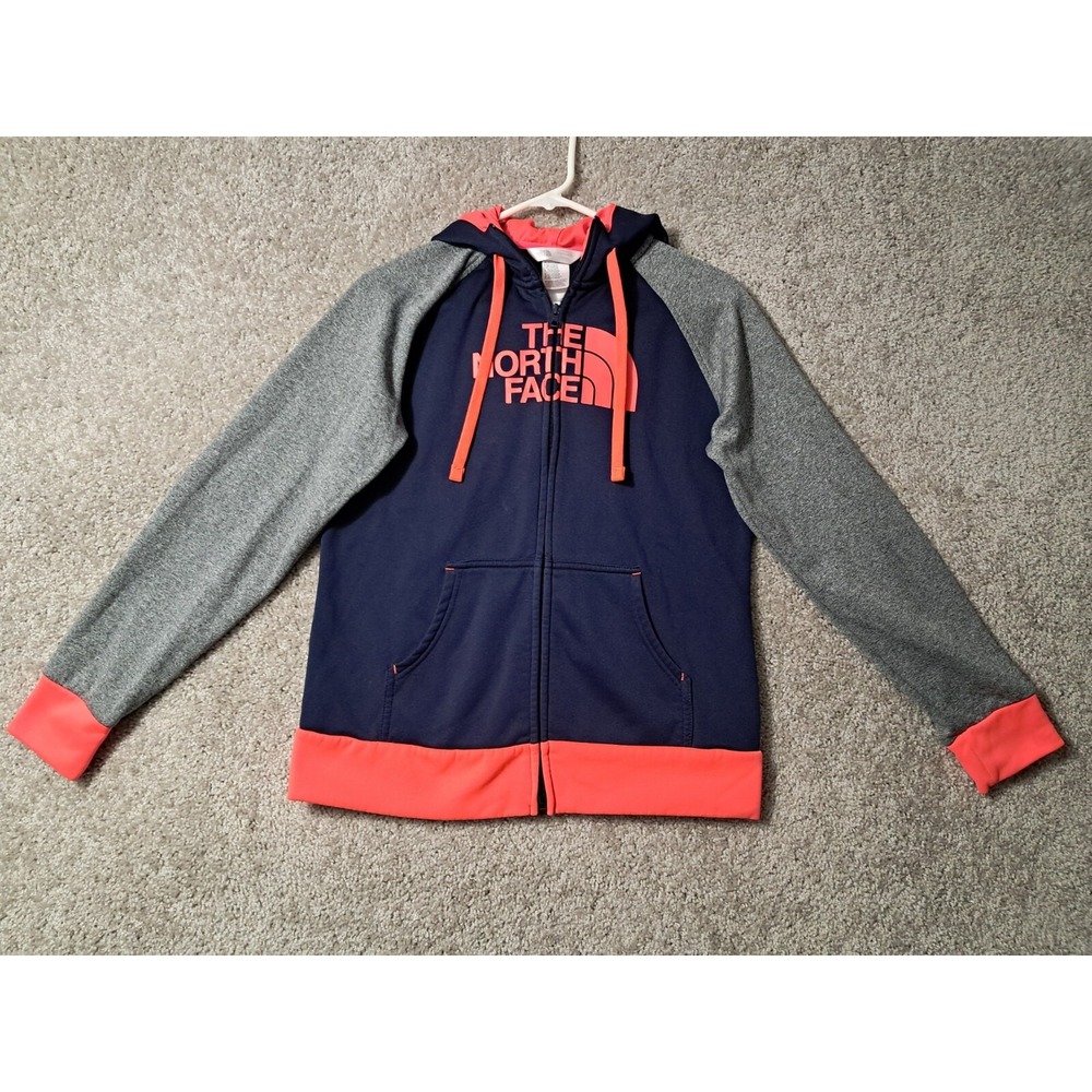 North Face Hooded Sweater Womens Medium Blue Gray Pink Full Zip Ladies